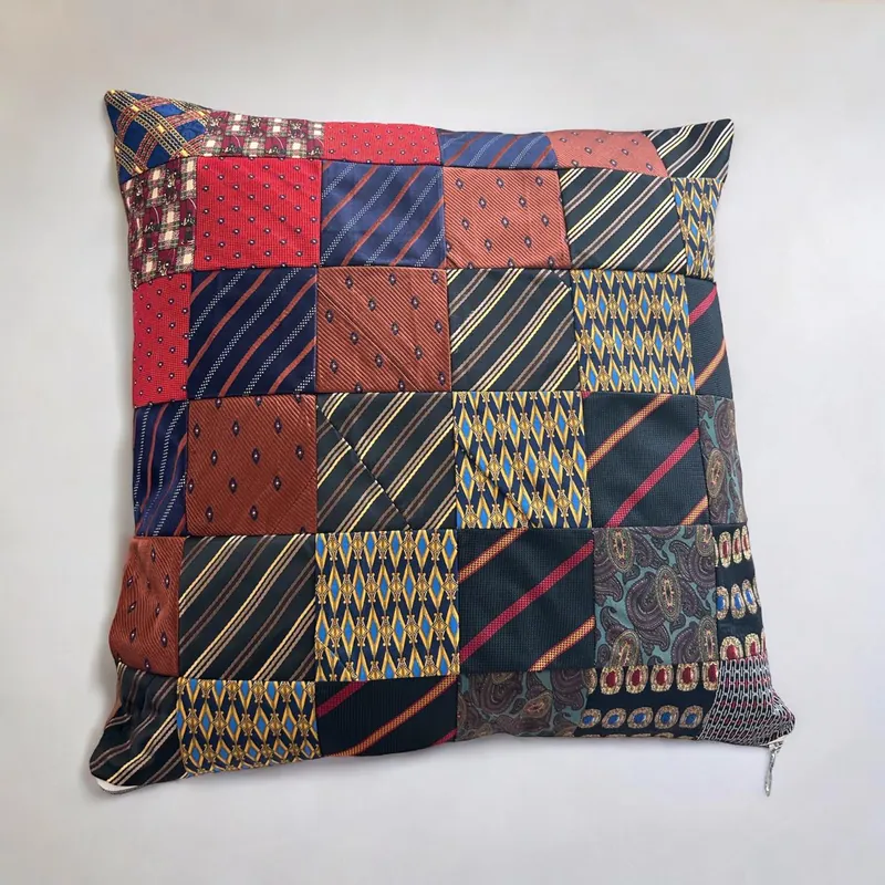 Patchwork cushion made from neckties